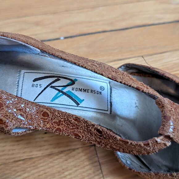 Vintage 70s Ros Hommerson Leather Shoes T-Strap Brown Dancing Heels Croc Size 6 - Picture 8 of 12